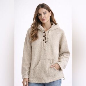 Otavalo Ecuador Handmade Wool Baja Hoodie Boho Hippie Surfer Pullover Sweater